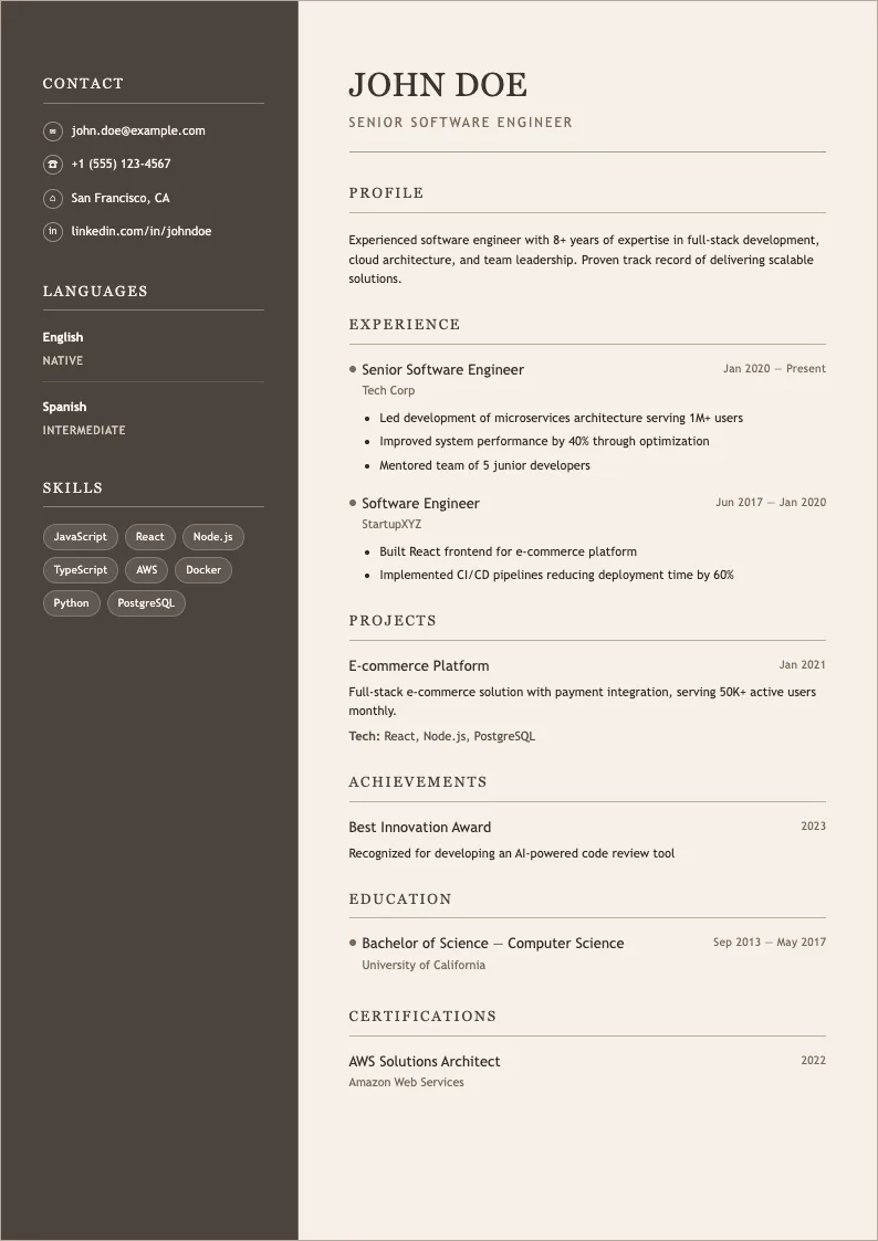 Moss V2 resume template