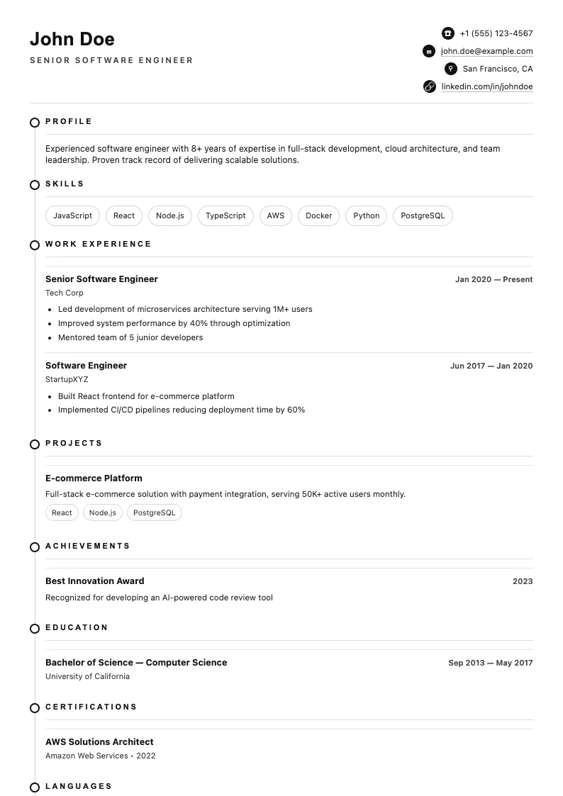 Noirline resume template