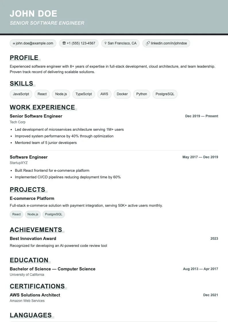 Oak V1 resume template