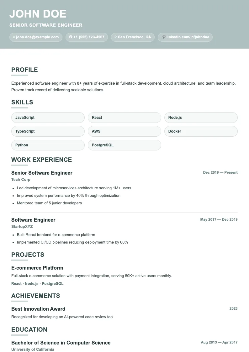 Oak V2 resume template