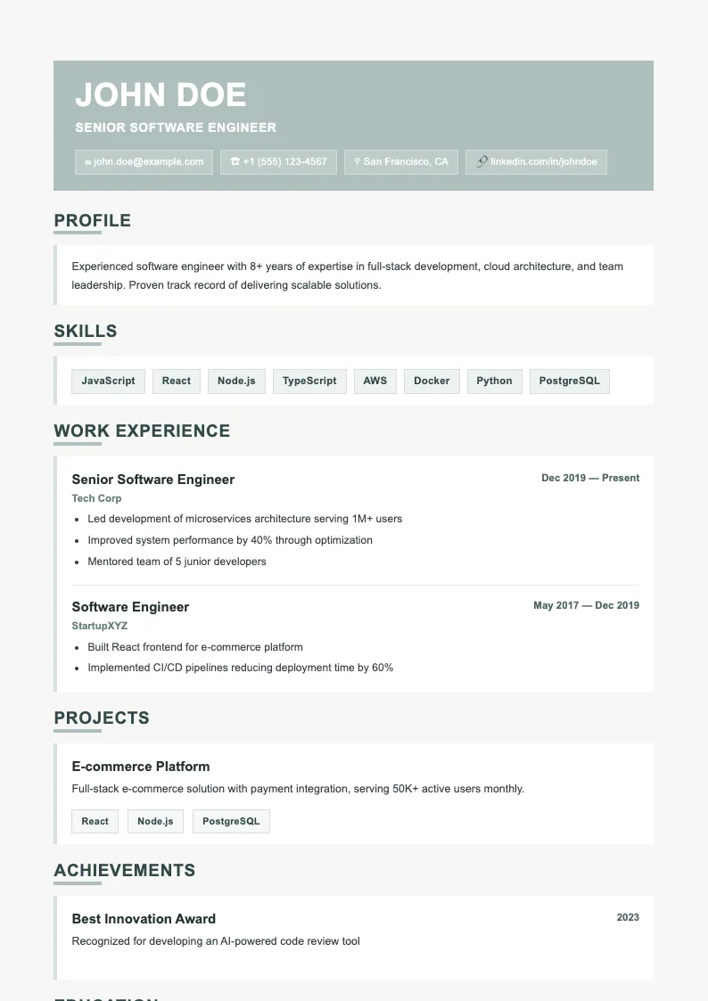 Oak V3 resume template
