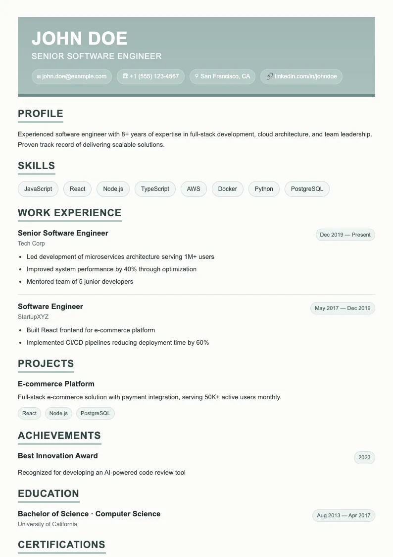 Oak V4 resume template