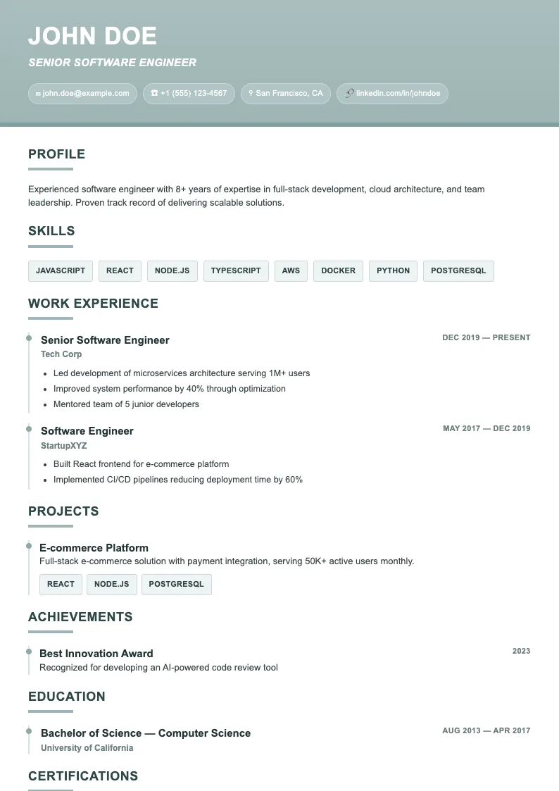 Oak V5 resume template