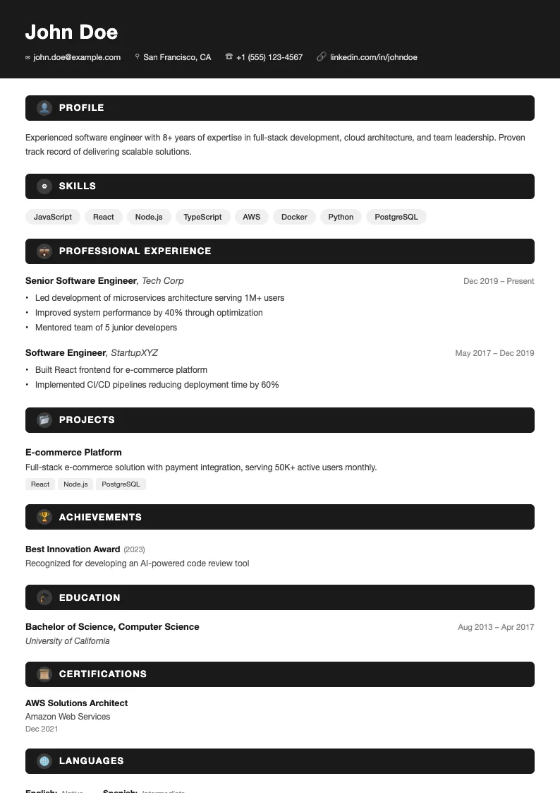Onyx resume template