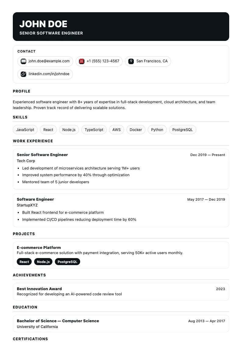Onyx resume template