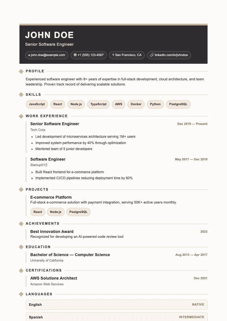 Peak V1 resume template