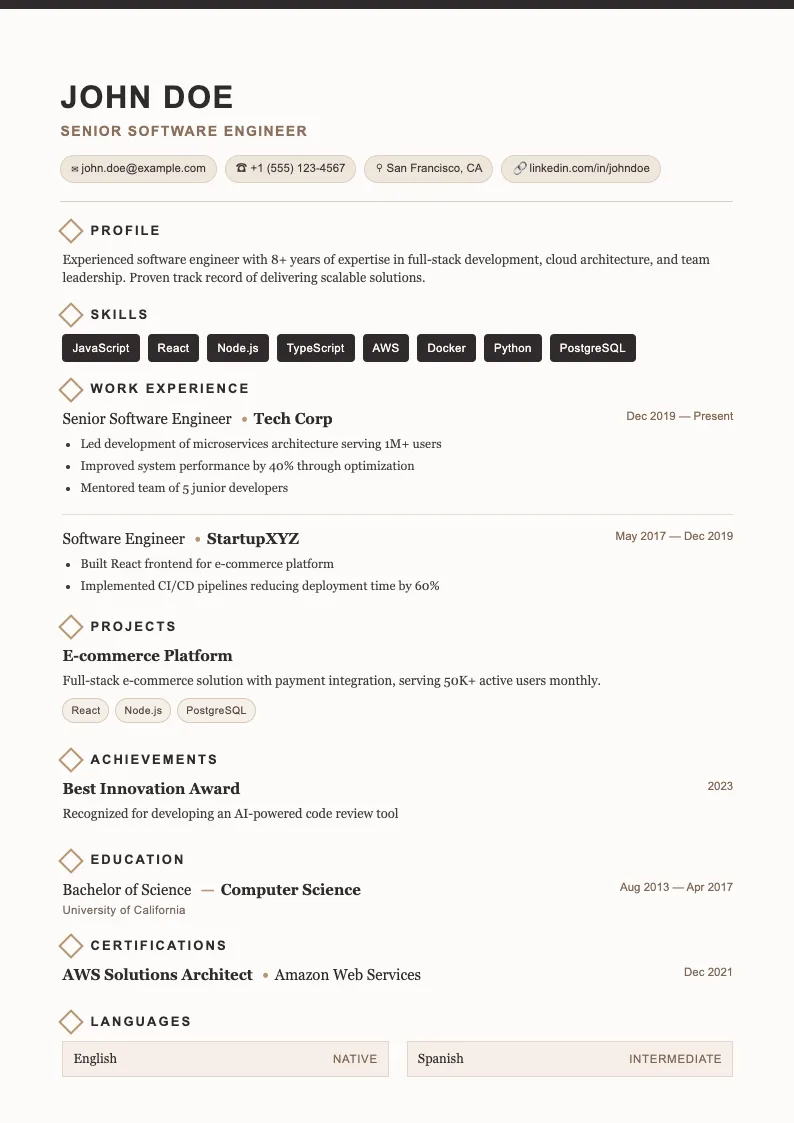 Peak V2 resume template