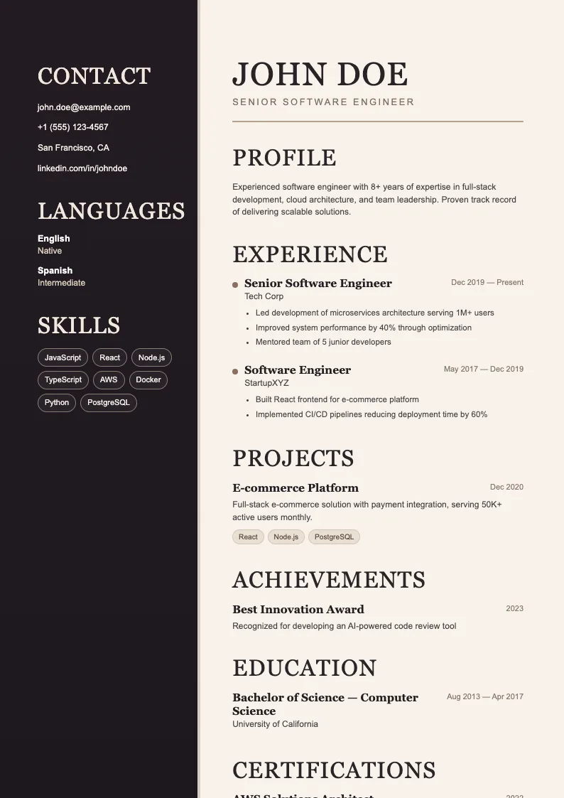 Pearl V1 resume template