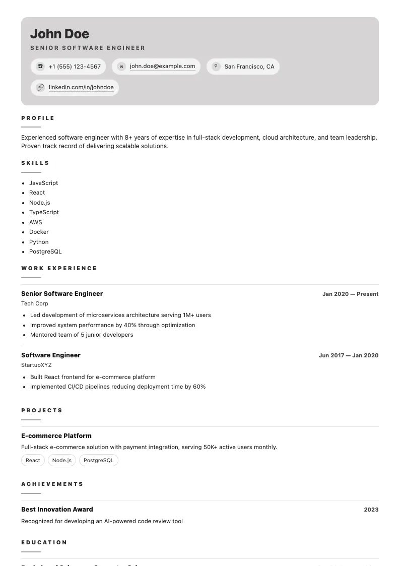 Pebble resume template