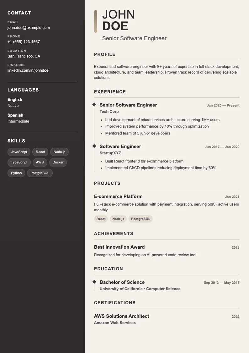 Prism V1 resume template