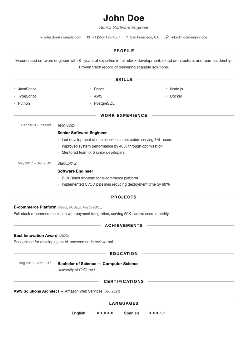 Crystal resume template