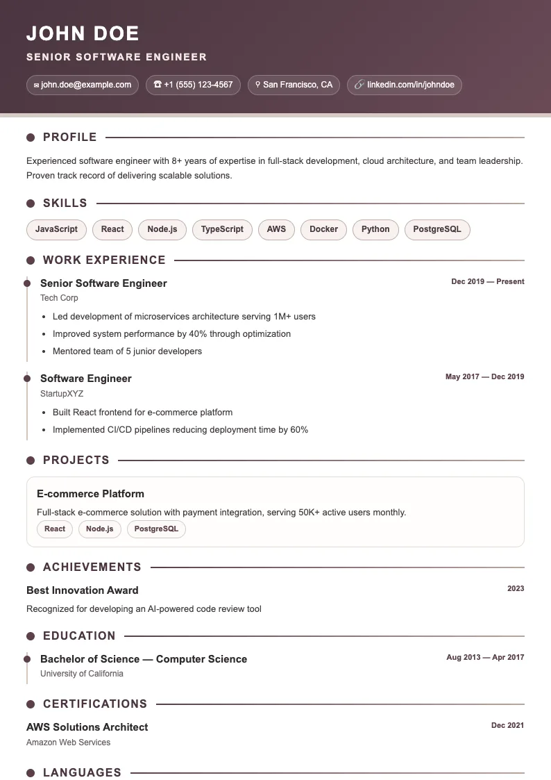 Pulse V1 resume template
