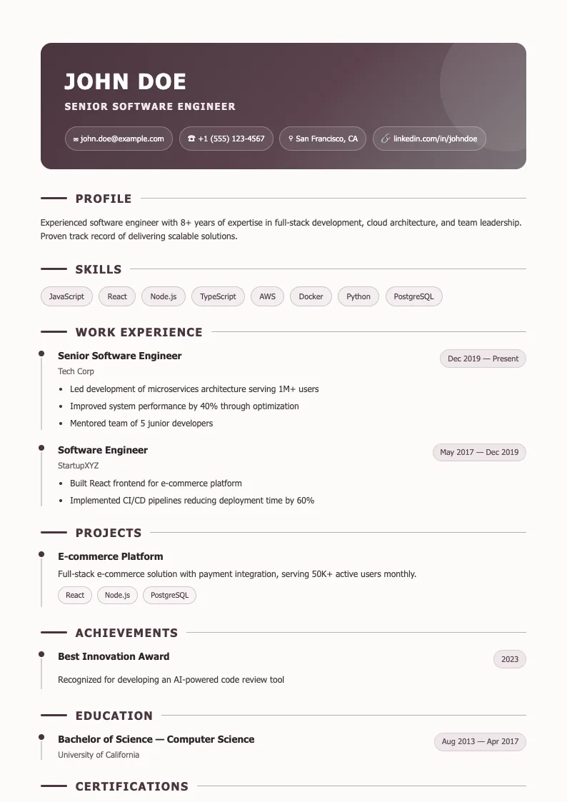 Pulse V2 resume template