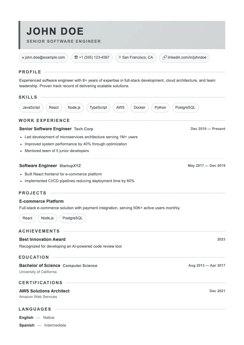Quartz V1 resume template