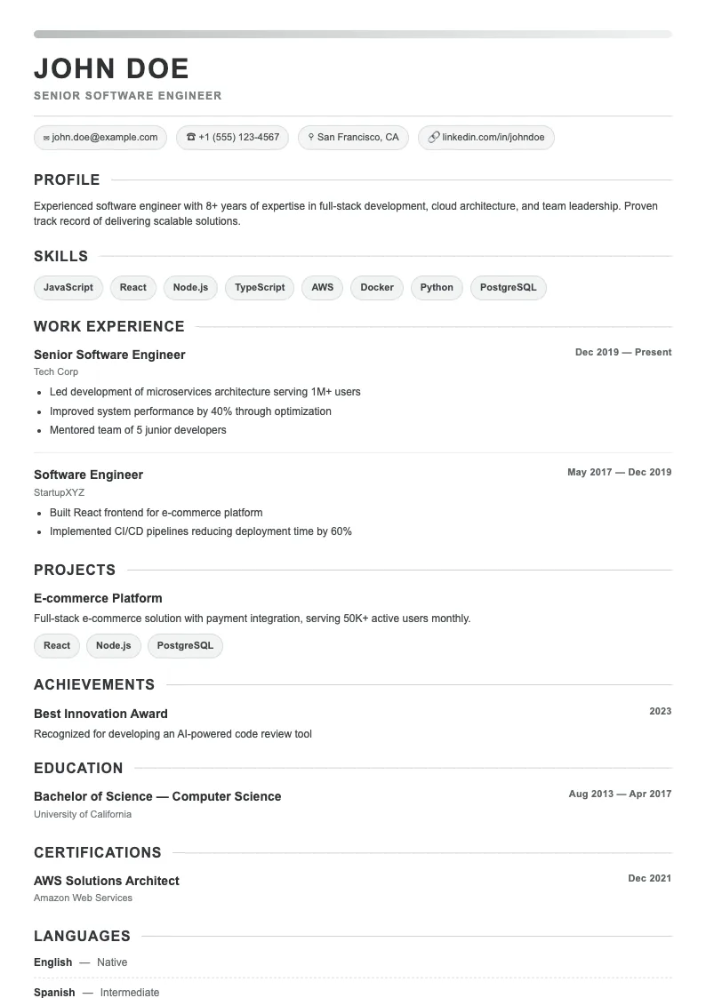 Quartz V2 resume template