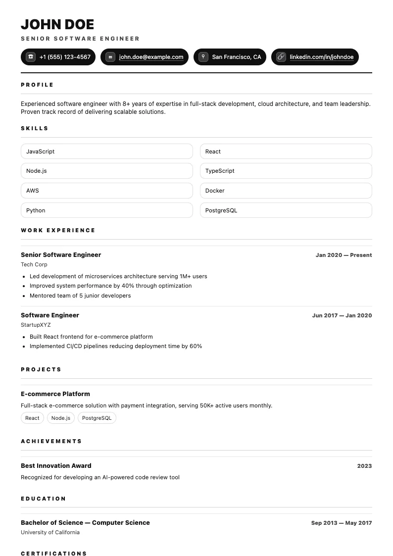 Raven resume template