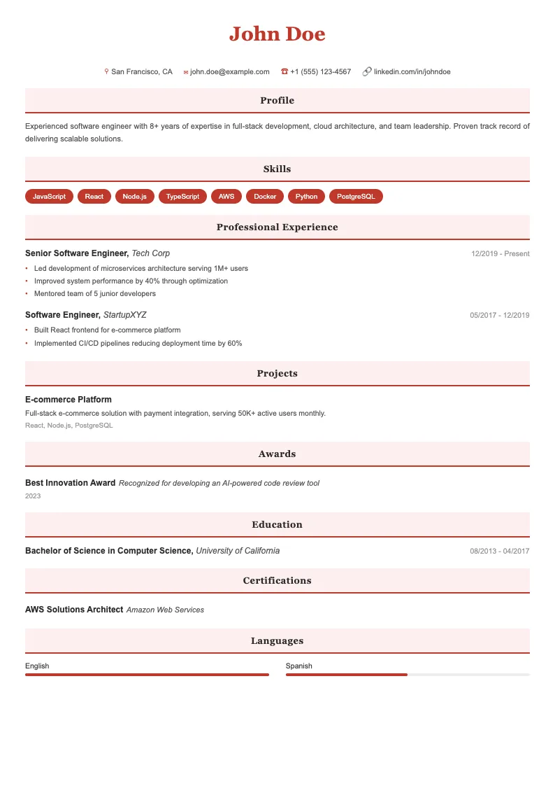Crimson resume template