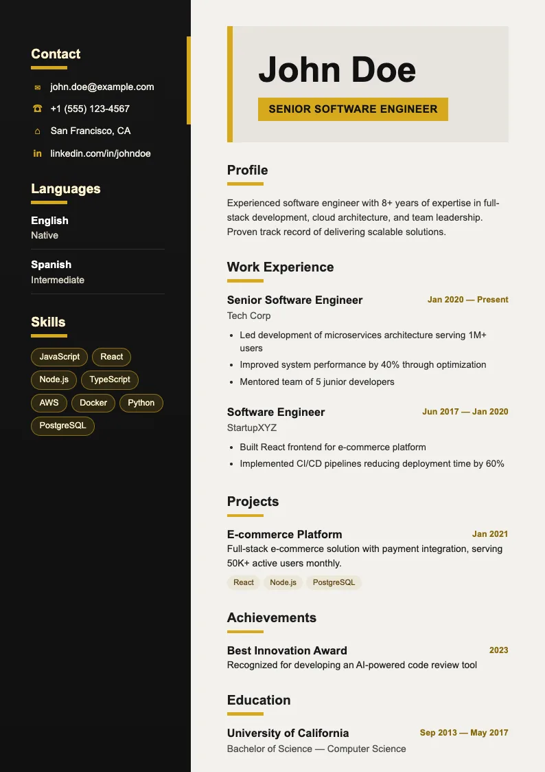 Reed V1 resume template
