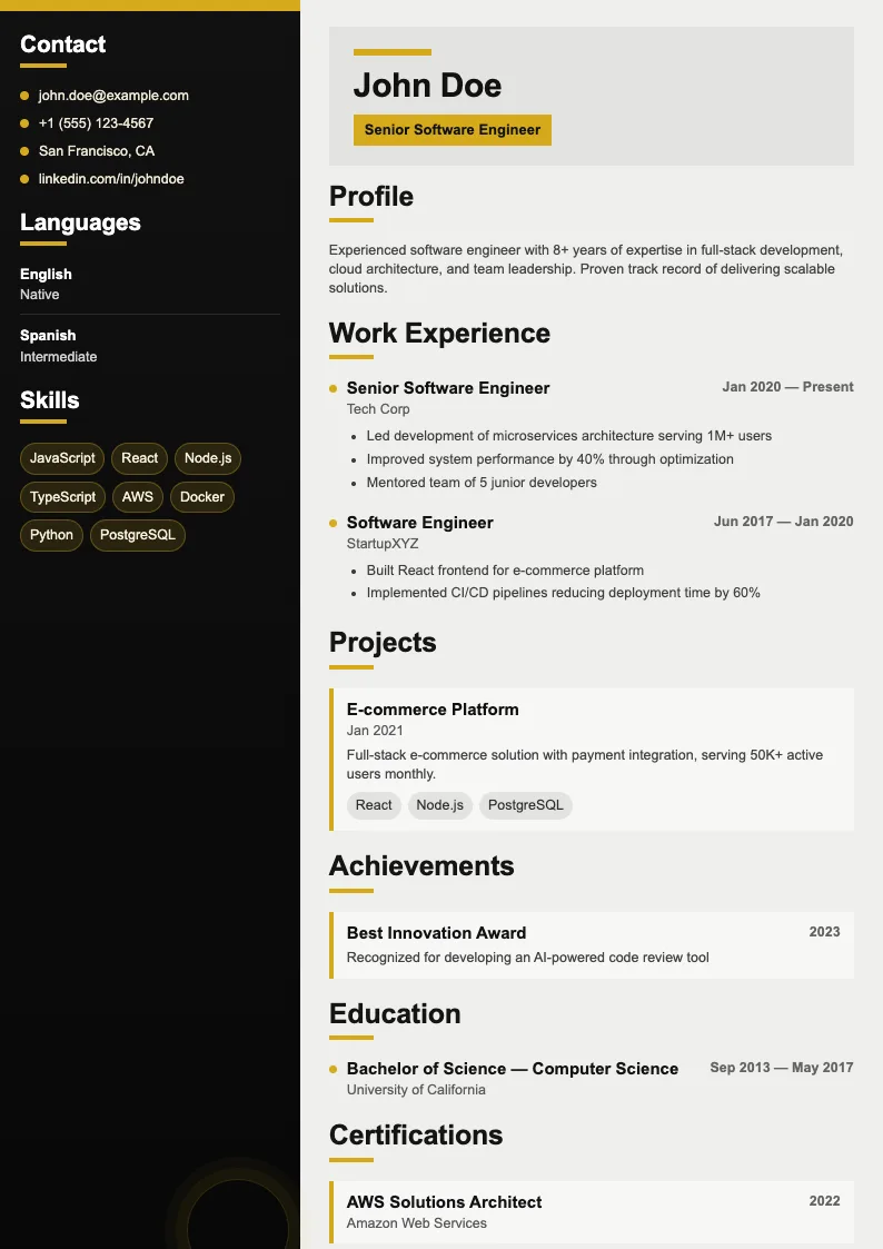 Reed V2 resume template