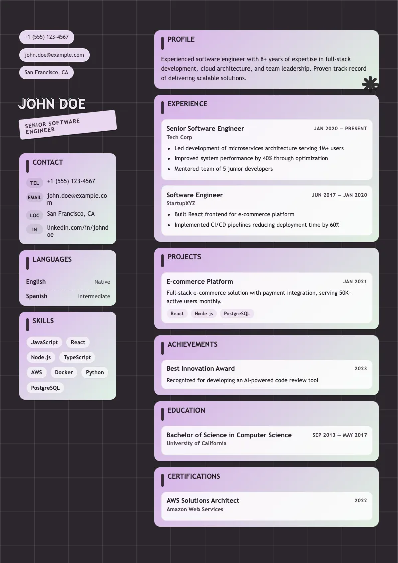 Rose V1 resume template