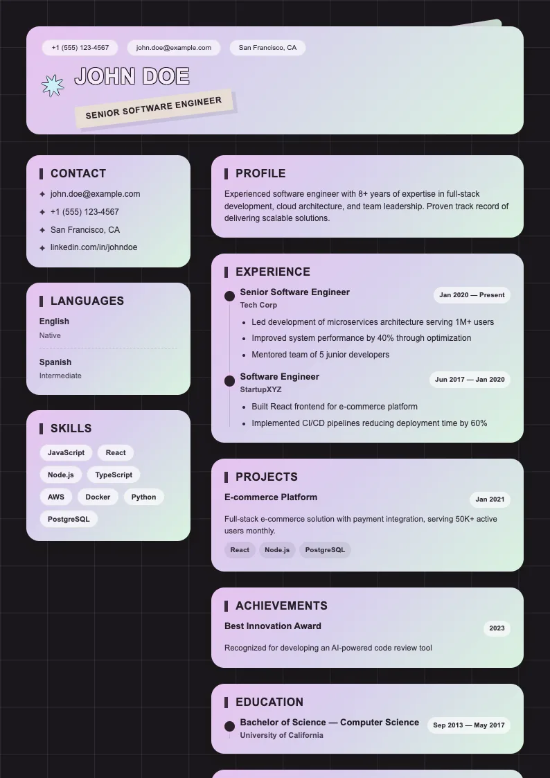 Rose V2 resume template