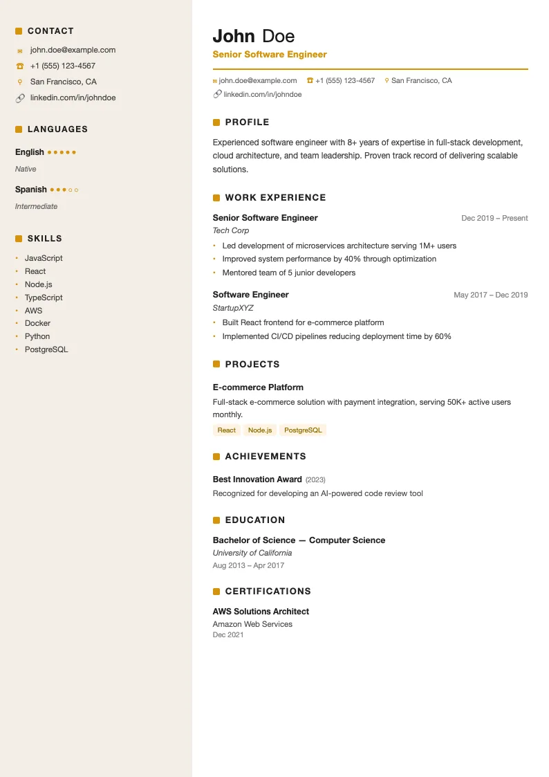 Aurora resume template