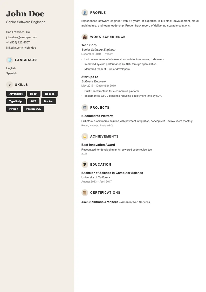 Coral resume template
