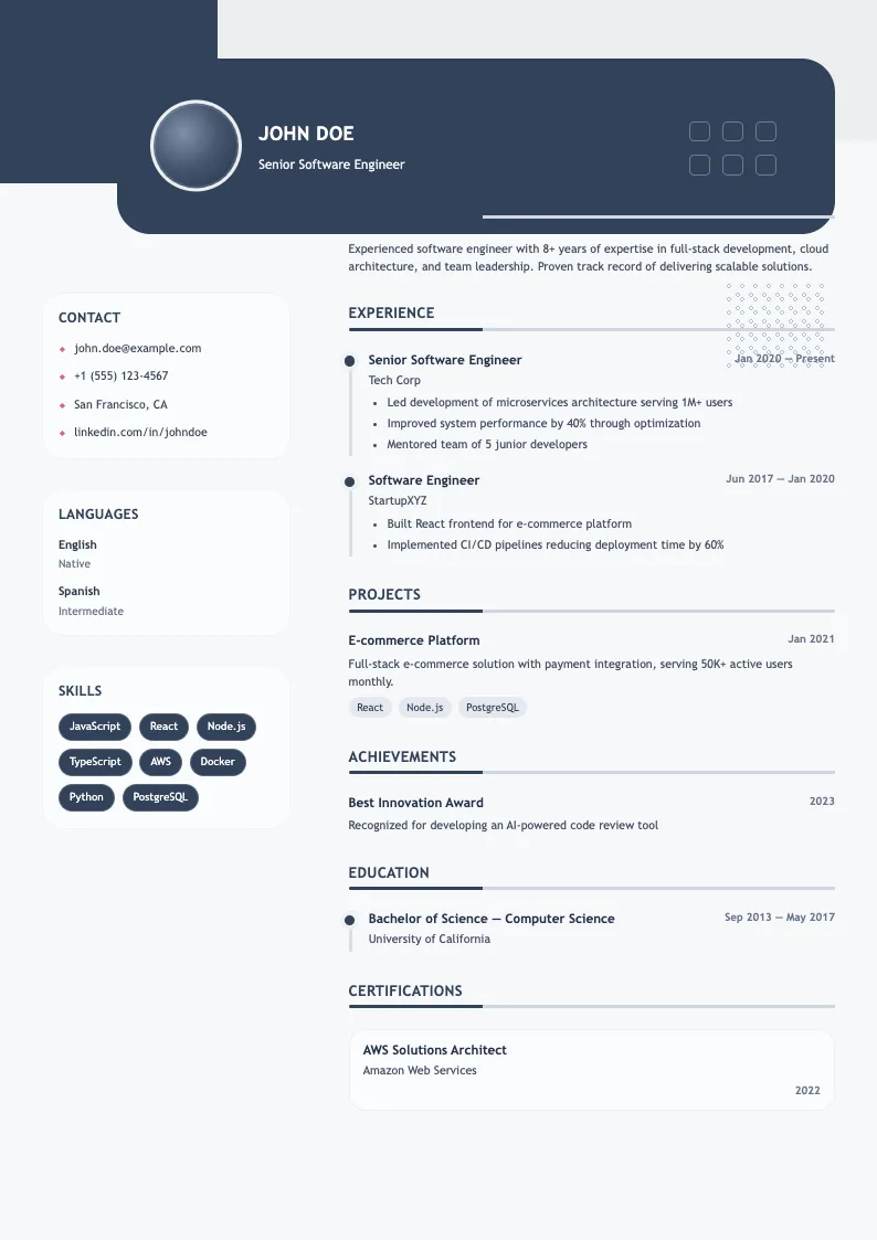 Shadow V1 resume template