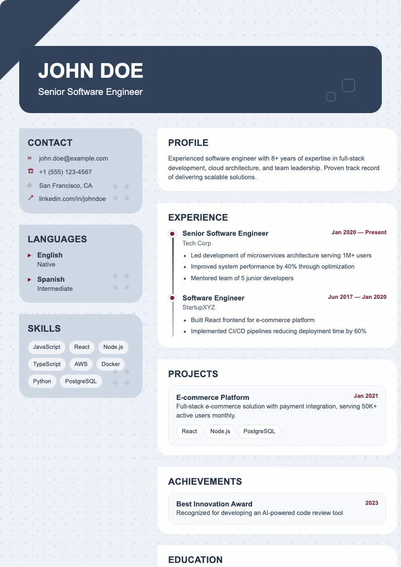 Shadow V2 resume template