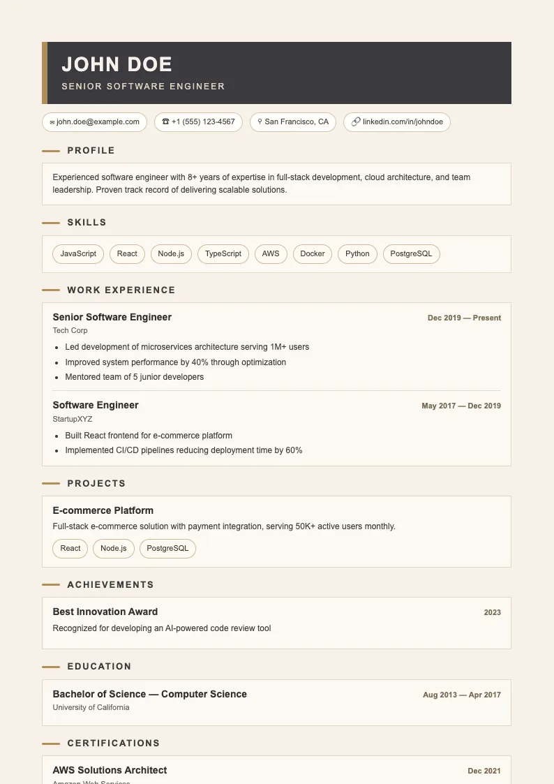 Shore V1 resume template