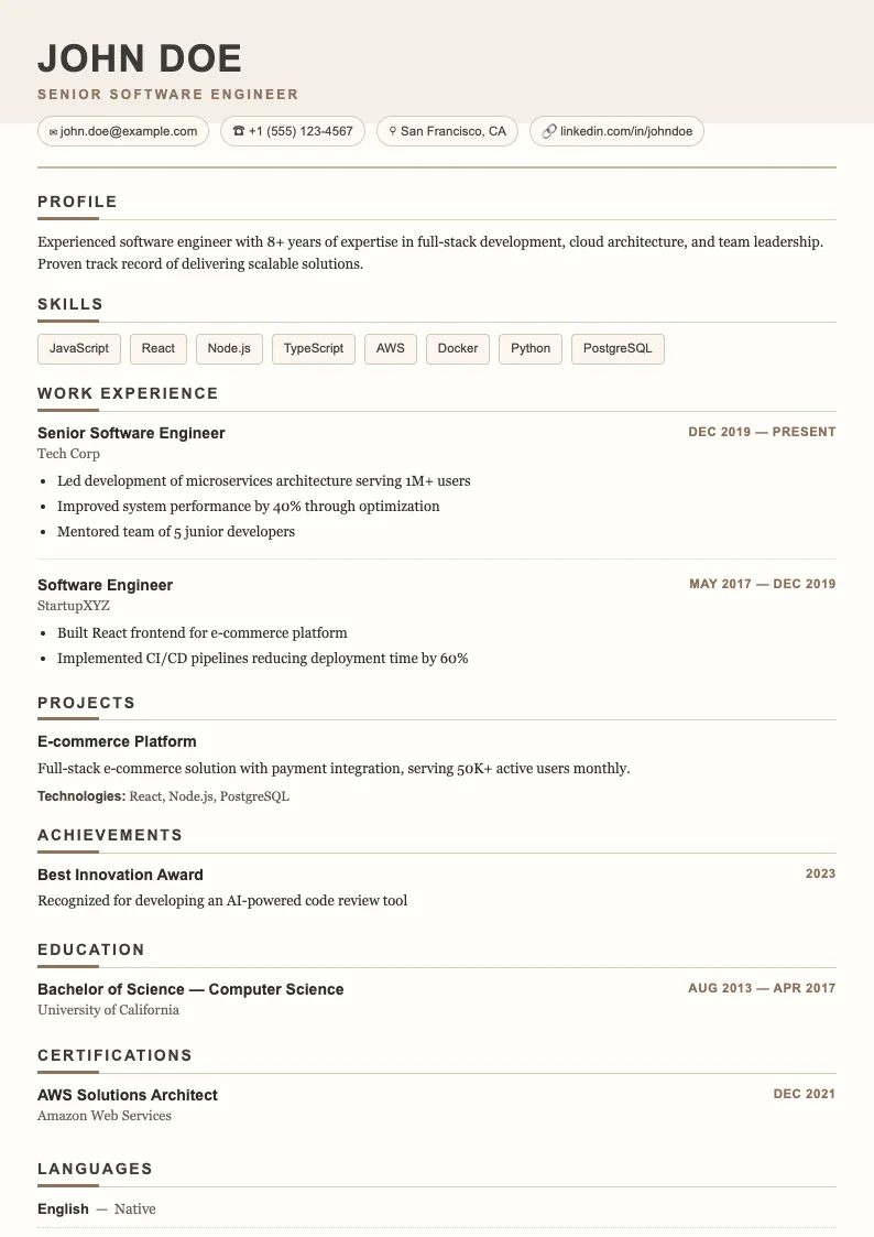 Shore V2 resume template