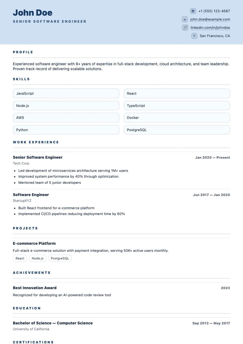 Skyline resume template