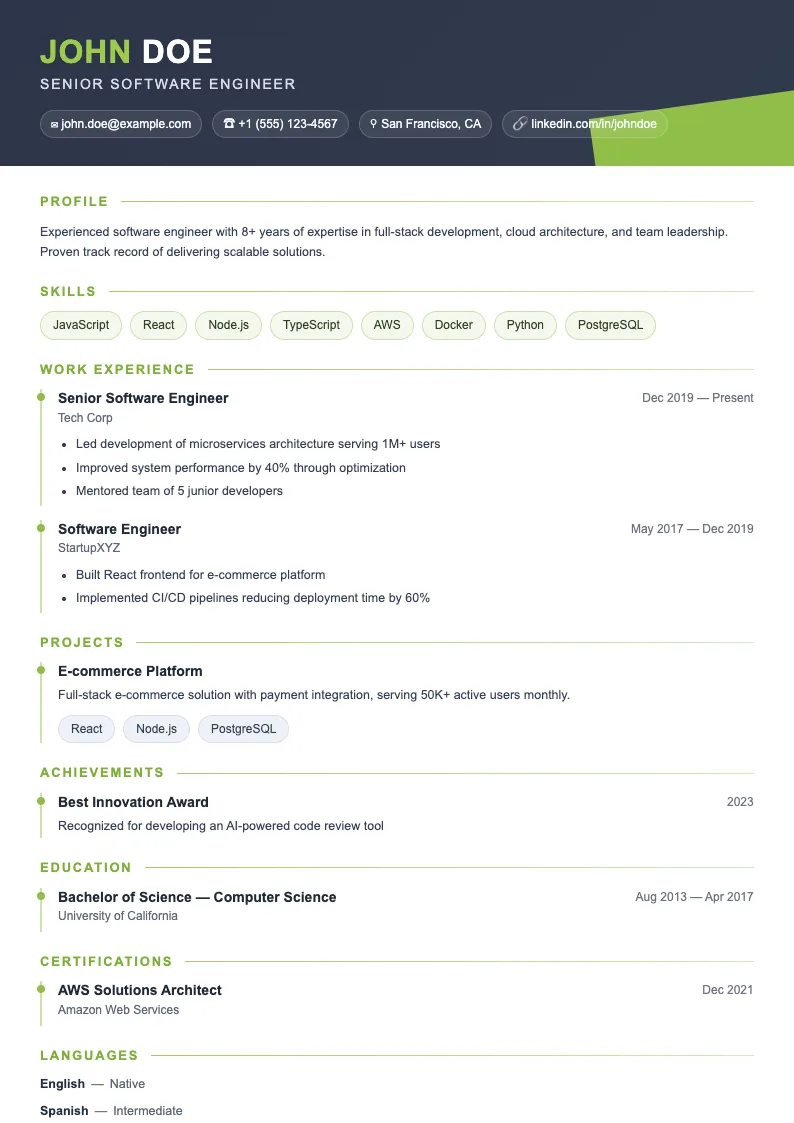 Snow V1 resume template