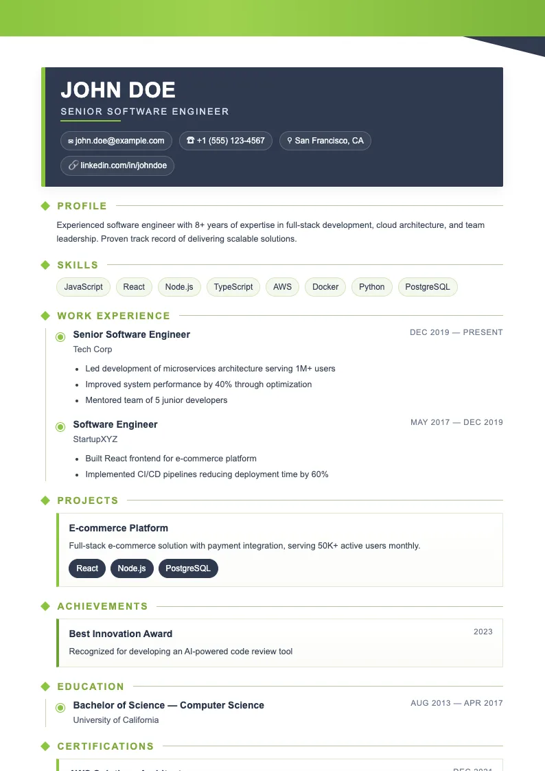 Snow V2 resume template