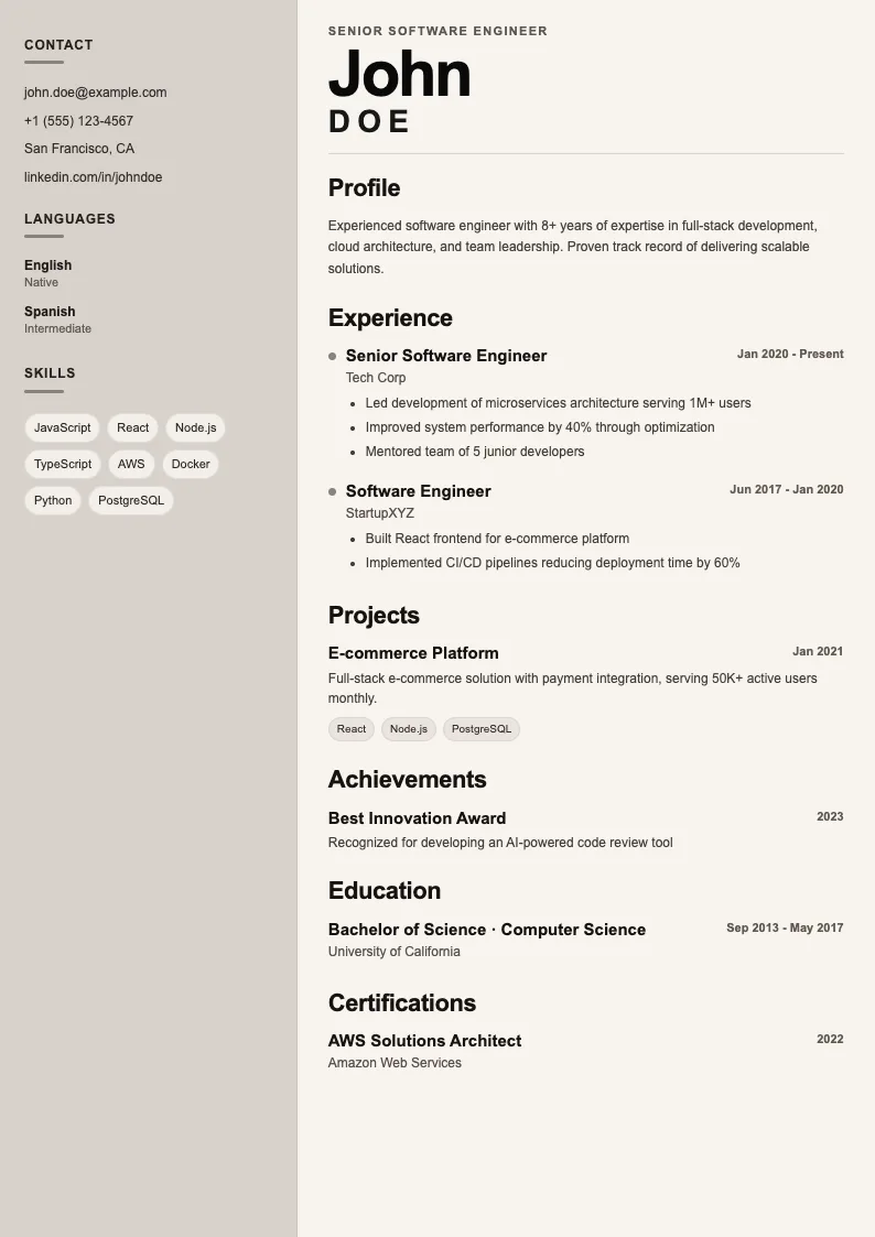 Stone V1 resume template