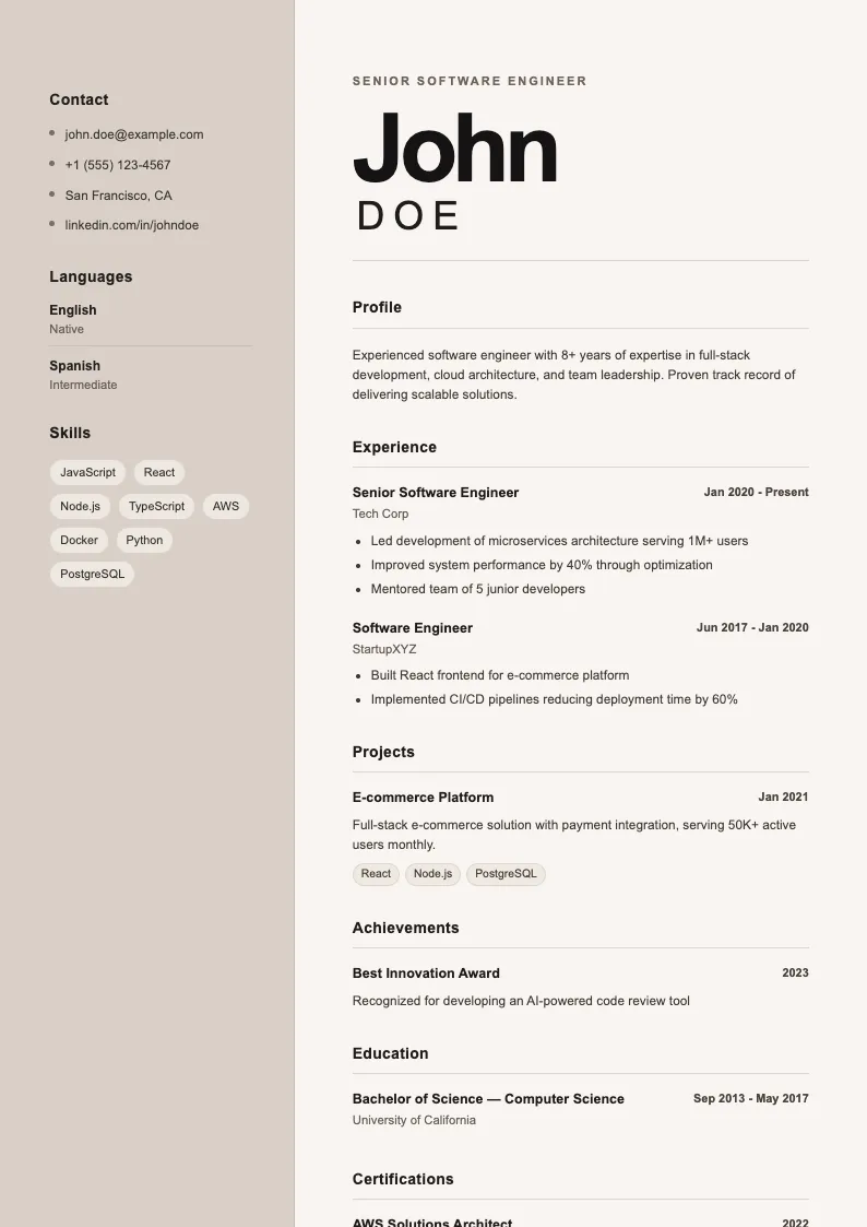 Stone V2 resume template