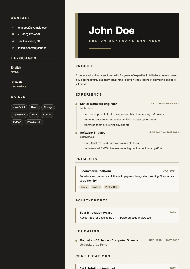 Storm V1 resume template