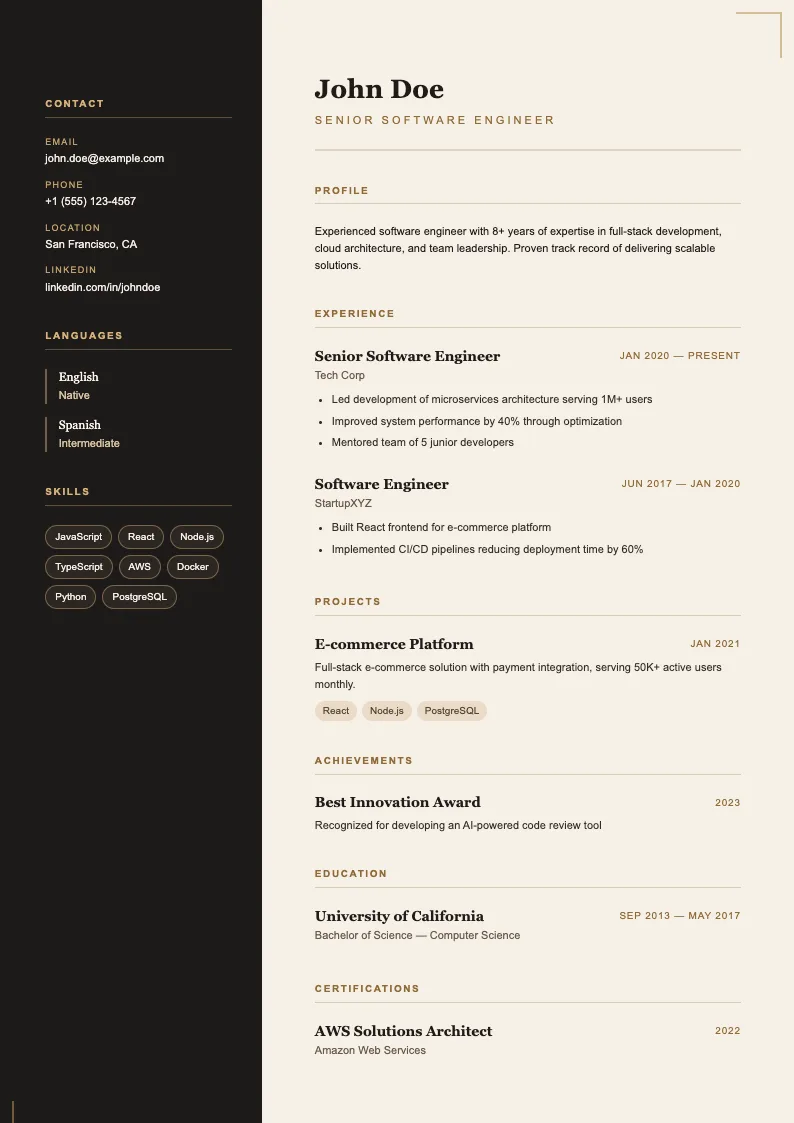 Storm V2 resume template