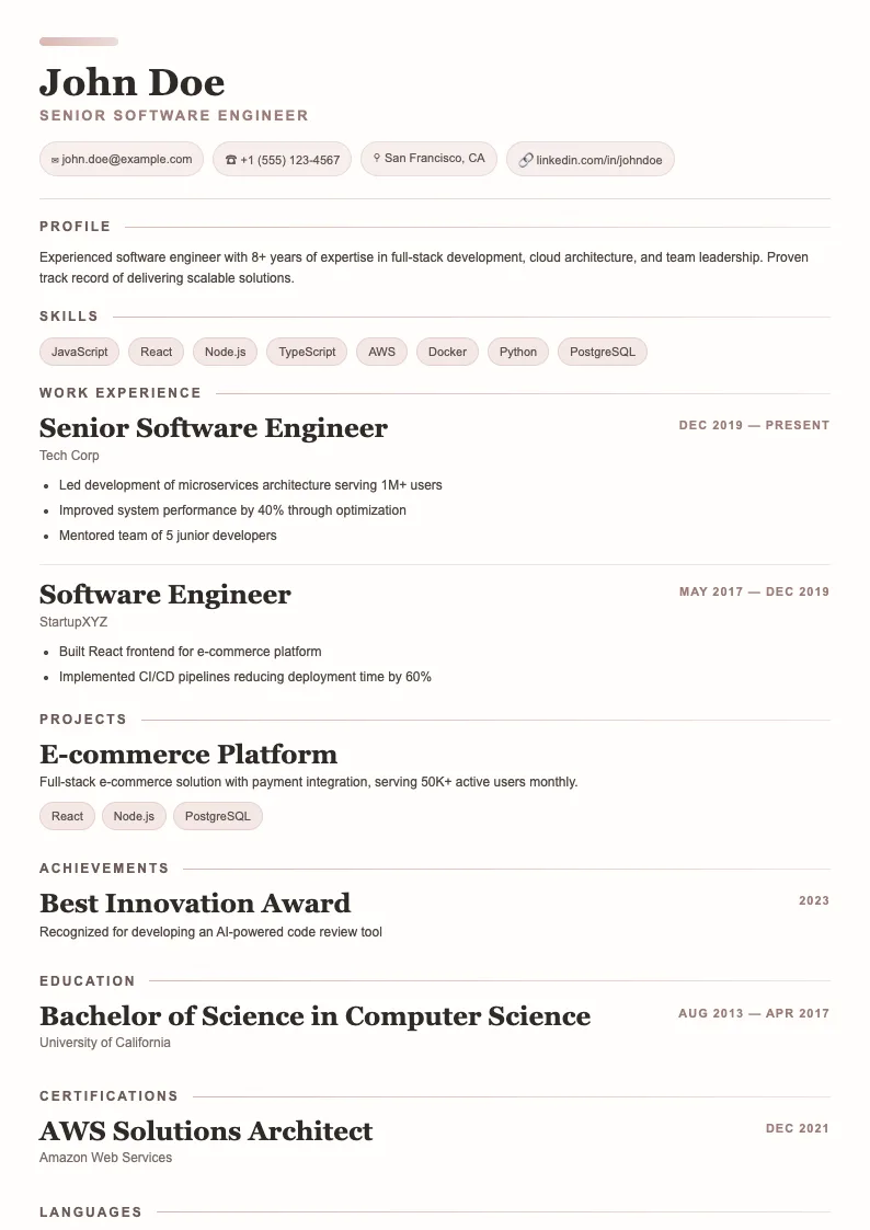 Surge V1 resume template