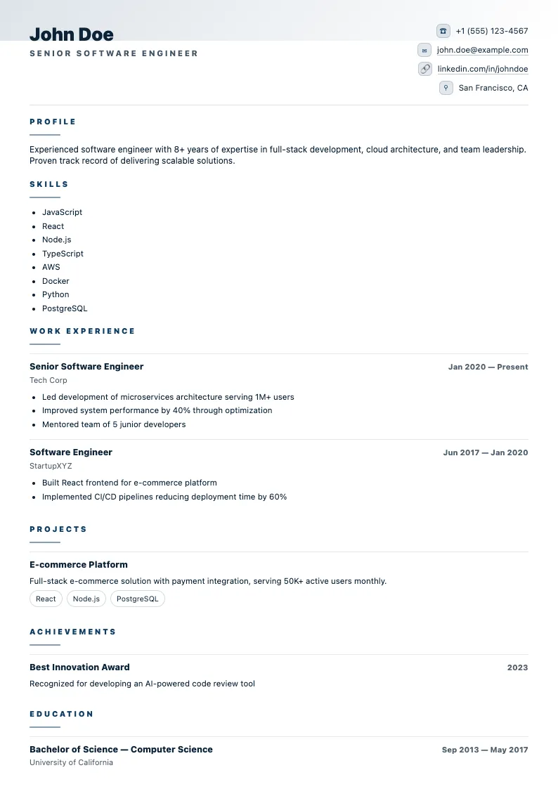 Tide resume template