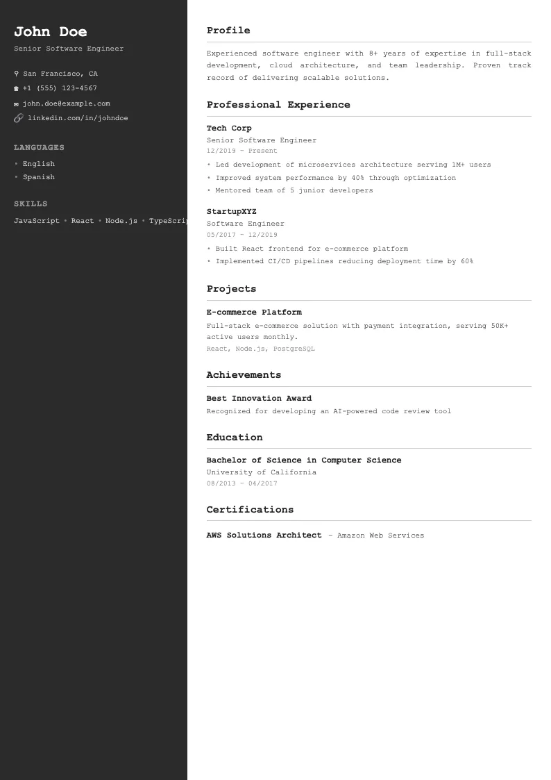 Hemingway resume template