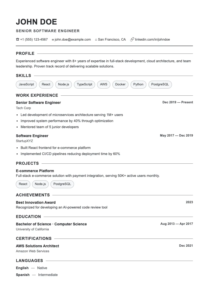 Vale V1 resume template