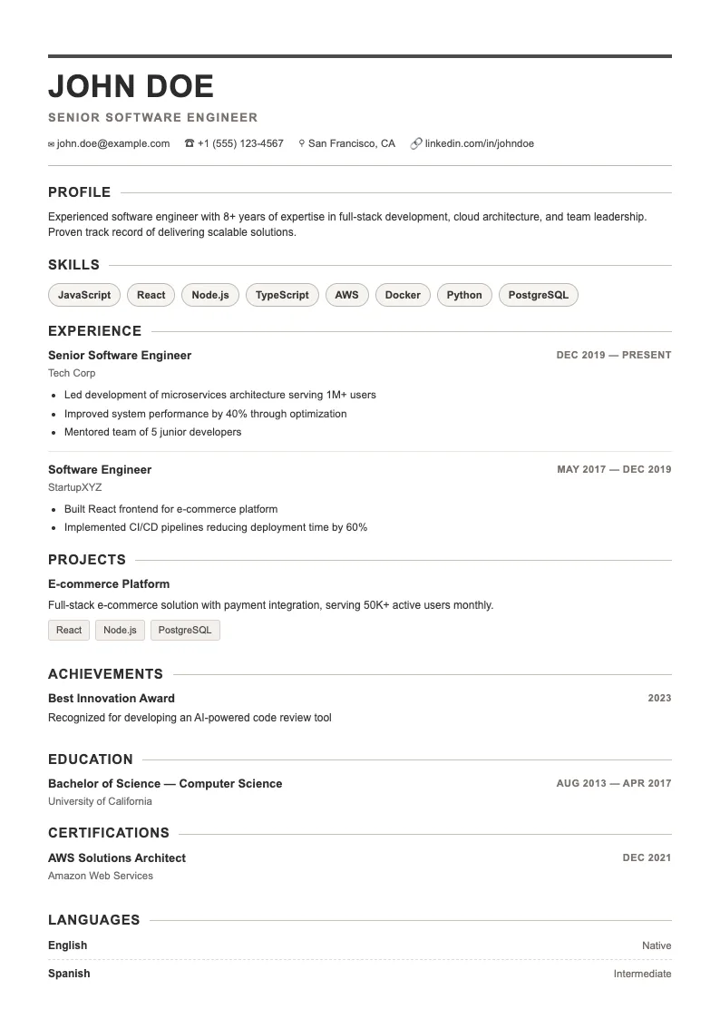 Vale V2 resume template