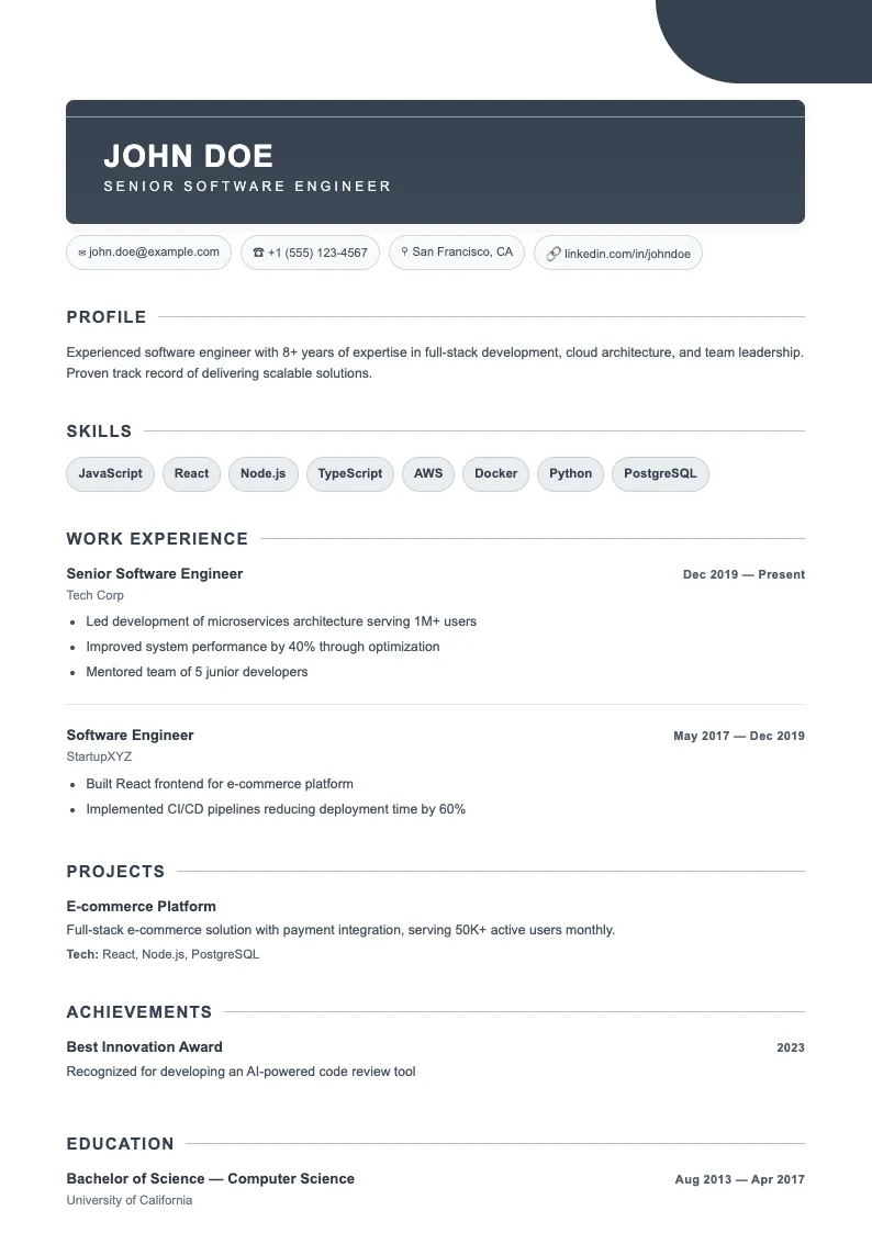 Zenith V1 resume template