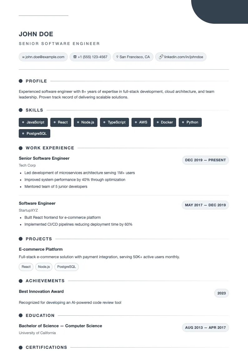 Zenith V2 resume template
